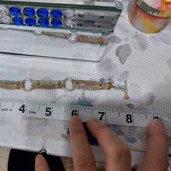 Multi Strands 2 Tone Gold Silver Chain Bracelet - Picture 8 of 8